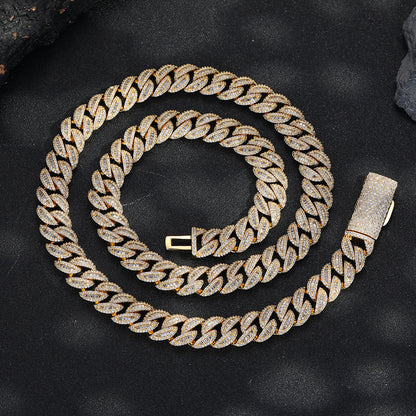 12mm Iced Out Cuban Link Chain Necklace & Bracelet, Unisex Hip Hop Jewelry