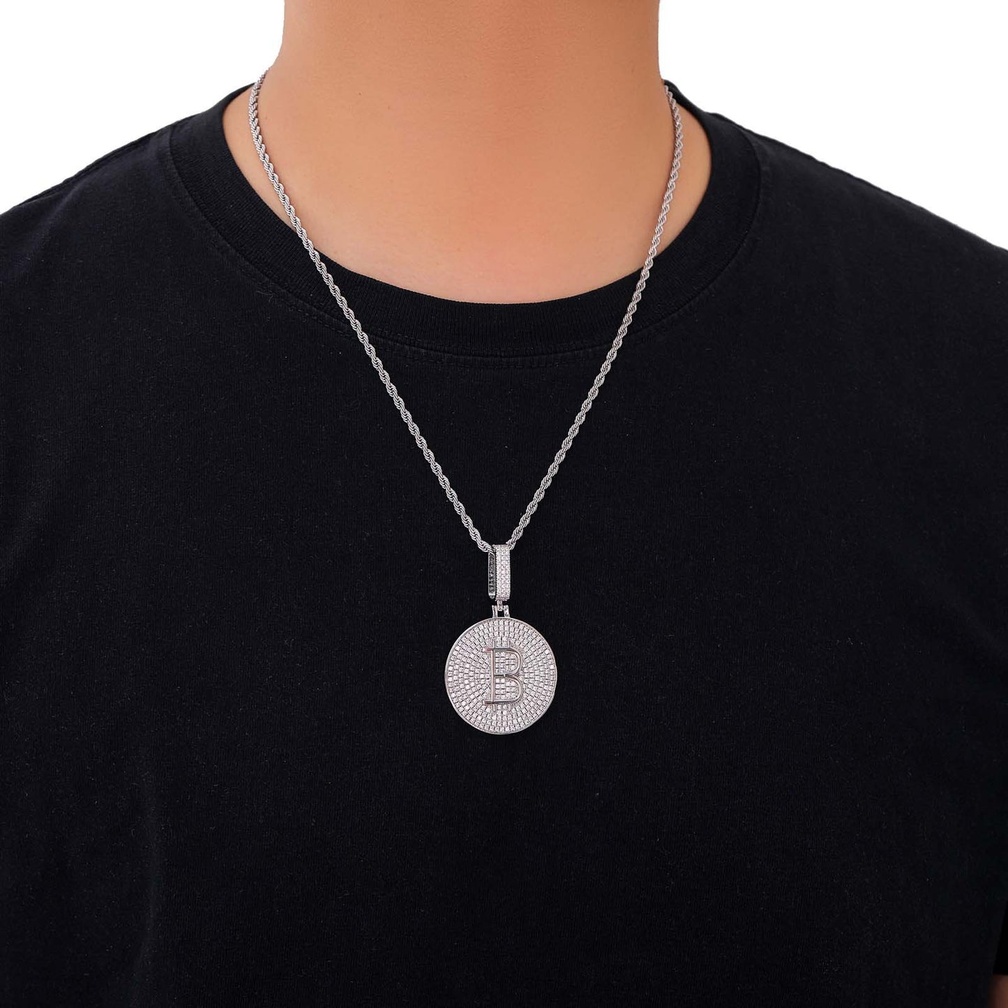 Hip Hop Round Cubic Zirconia Pendant Necklace for Men and Women