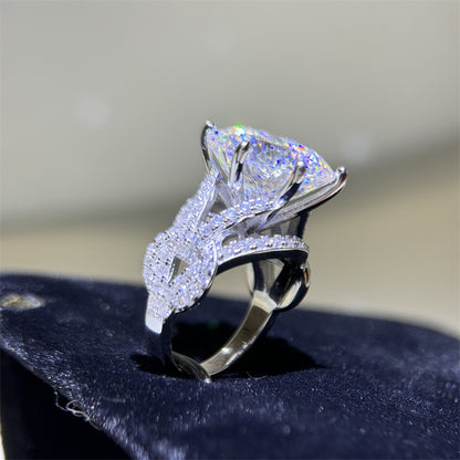 10 Carat Round Cut Moissanite Ring for Women, Large Solitaire Engagement Ring with Pavé Band