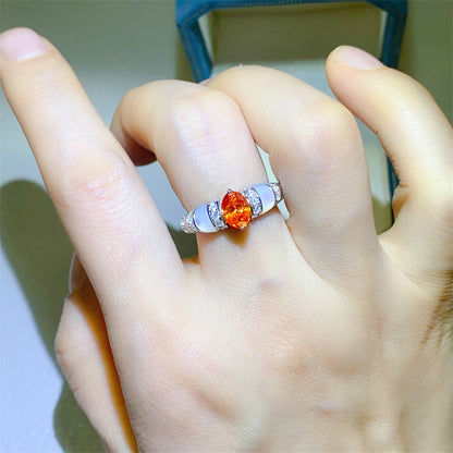 Orange Oval Moissanite Ring for Women, Pavé Accent Fashion Ring, Promise Engagement Style