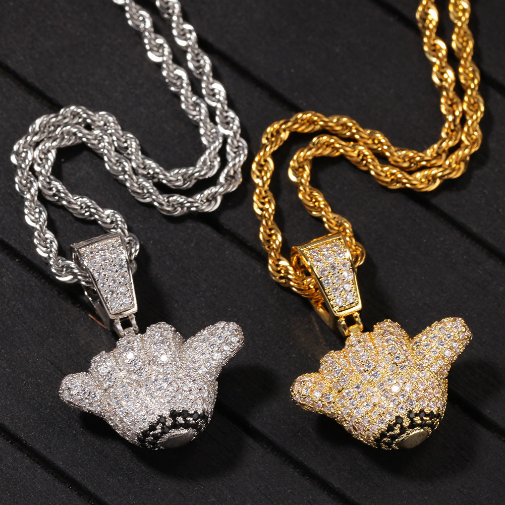 Unisex Iced Bear Pendant Necklace with Twisted Chain, Gold Plated & Silver Plated Statement Jewelry product image