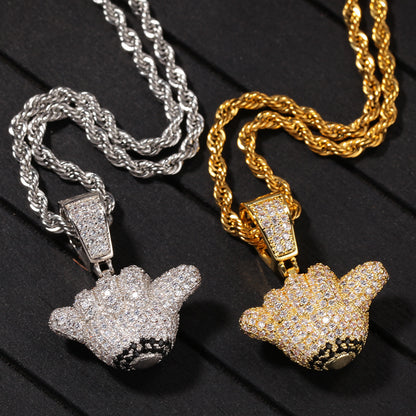 Unisex Iced Bear Pendant Necklace with Twisted Chain, Gold Plated & Silver Plated Statement Jewelry