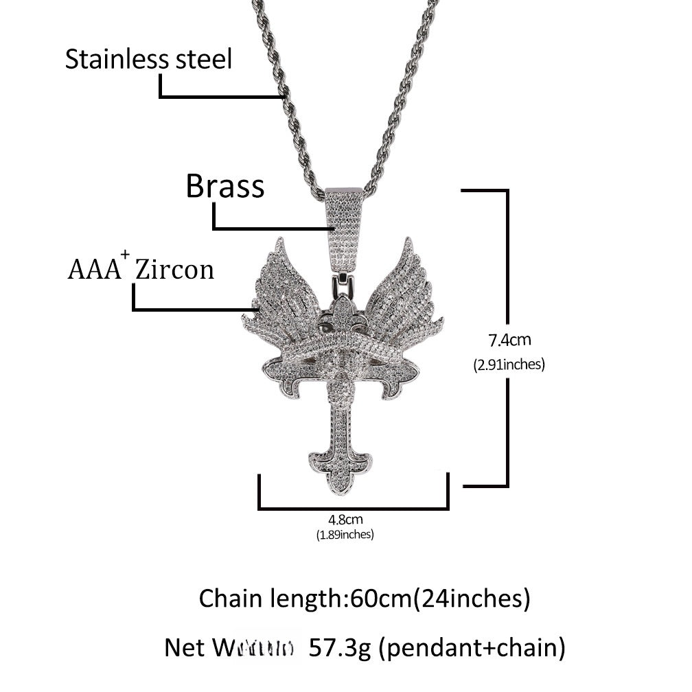 Iced Winged Cross Pendant Necklace with Twisted Chain for Women & Men product image