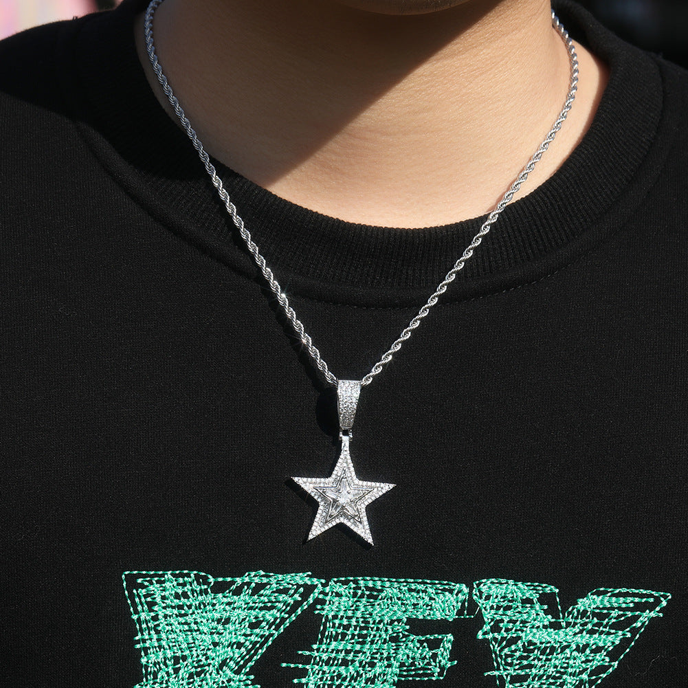 Rotating Star Pendant Necklace with Cubic Zirconia Twisted Chain for Women and Men product image