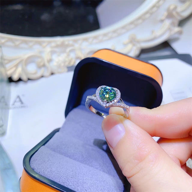 Heart Cut Green Moissanite Ring with Twisted Band Halo, 1 Carat Promise Engagement Ring product image