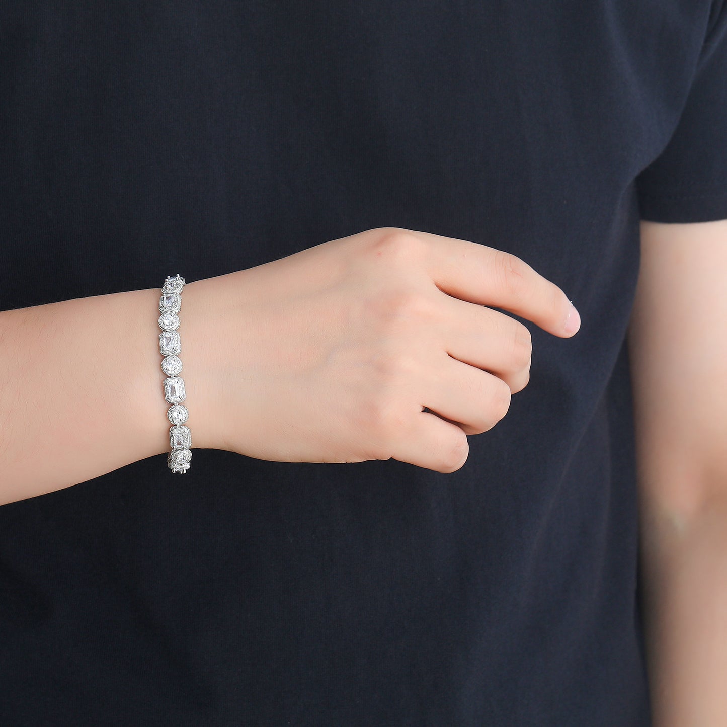 Hip Hop Light Luxury Iced Link Cubic Zirconia Bracelet for Men