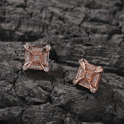 Square Cubic Zirconia Stud Earrings for Women & Men - Hip Hop Statement Earrings in Gold, Silver & Rose Gold