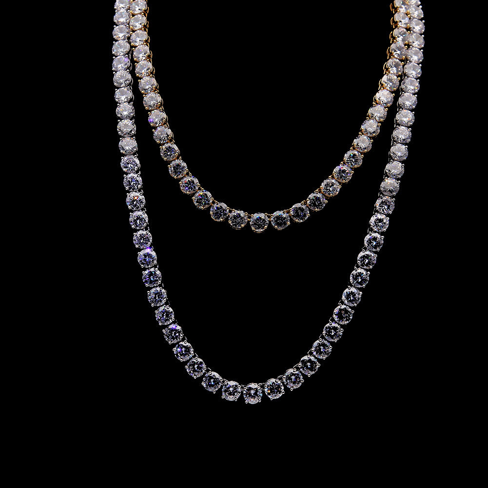 Men’s Iced Out Cubic Zirconia Line Chain Necklace Pendant in Gold Plated or Silver Plated
