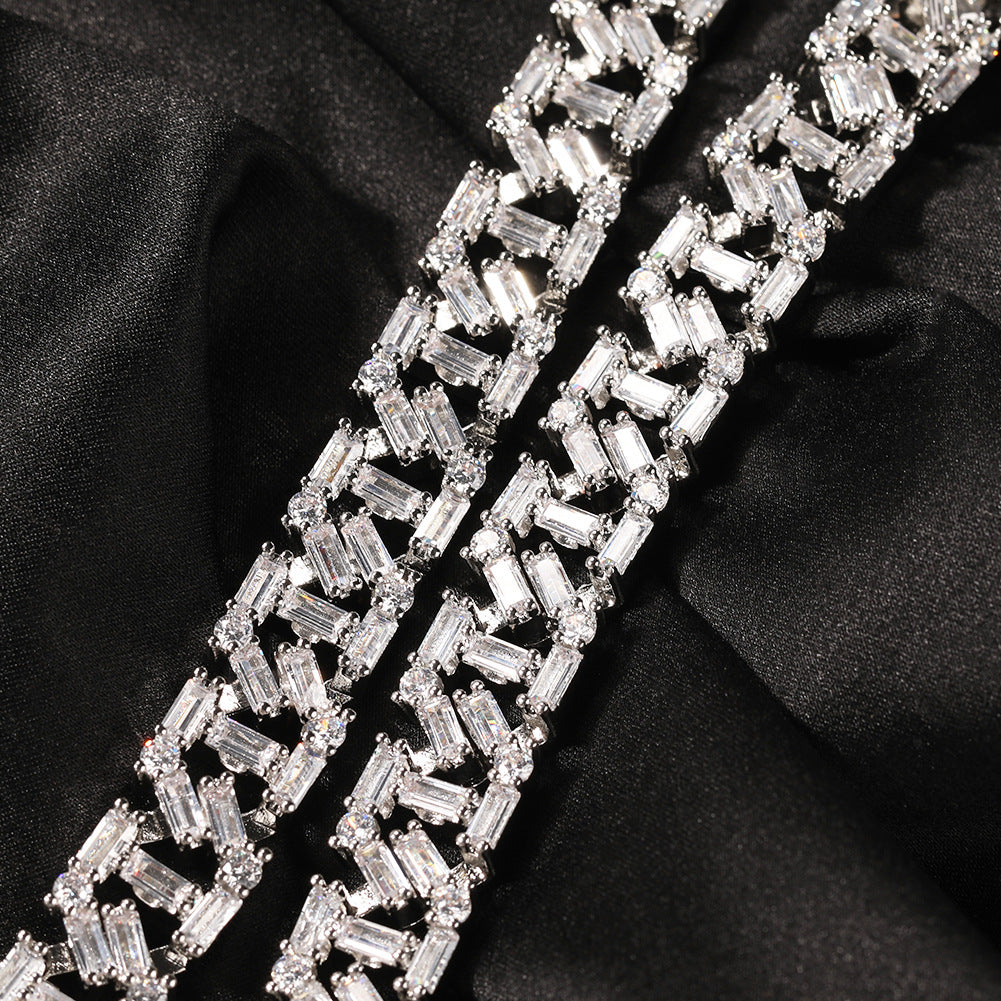 Iced Out Line Design Chain Necklace for Women & Men - Gold Plated or Silver Plated Cubic Zirconia Statement Pendant Chain product image