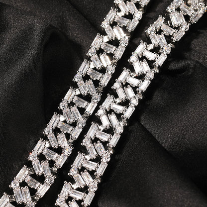 Iced Out Line Design Chain Necklace for Women & Men - Gold Plated or Silver Plated Cubic Zirconia Statement Pendant Chain