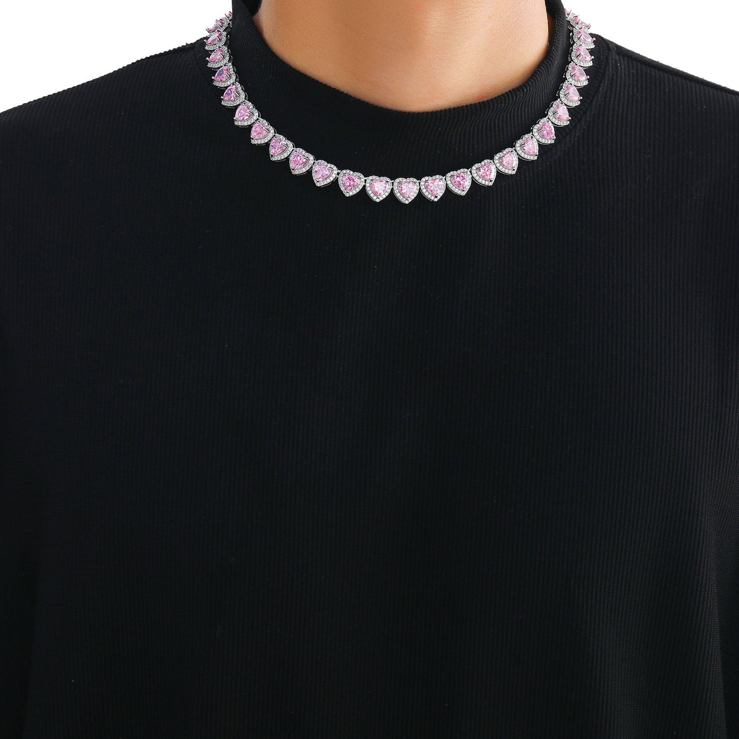 Hip Hop Heart Cubic Zirconia Necklace for Men and Women