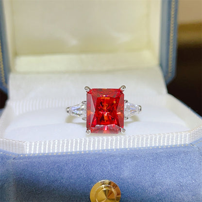 5 Carat Yellow Radiant Cut Moissanite Ring for Women - Three Stone Engagement Ring Style
