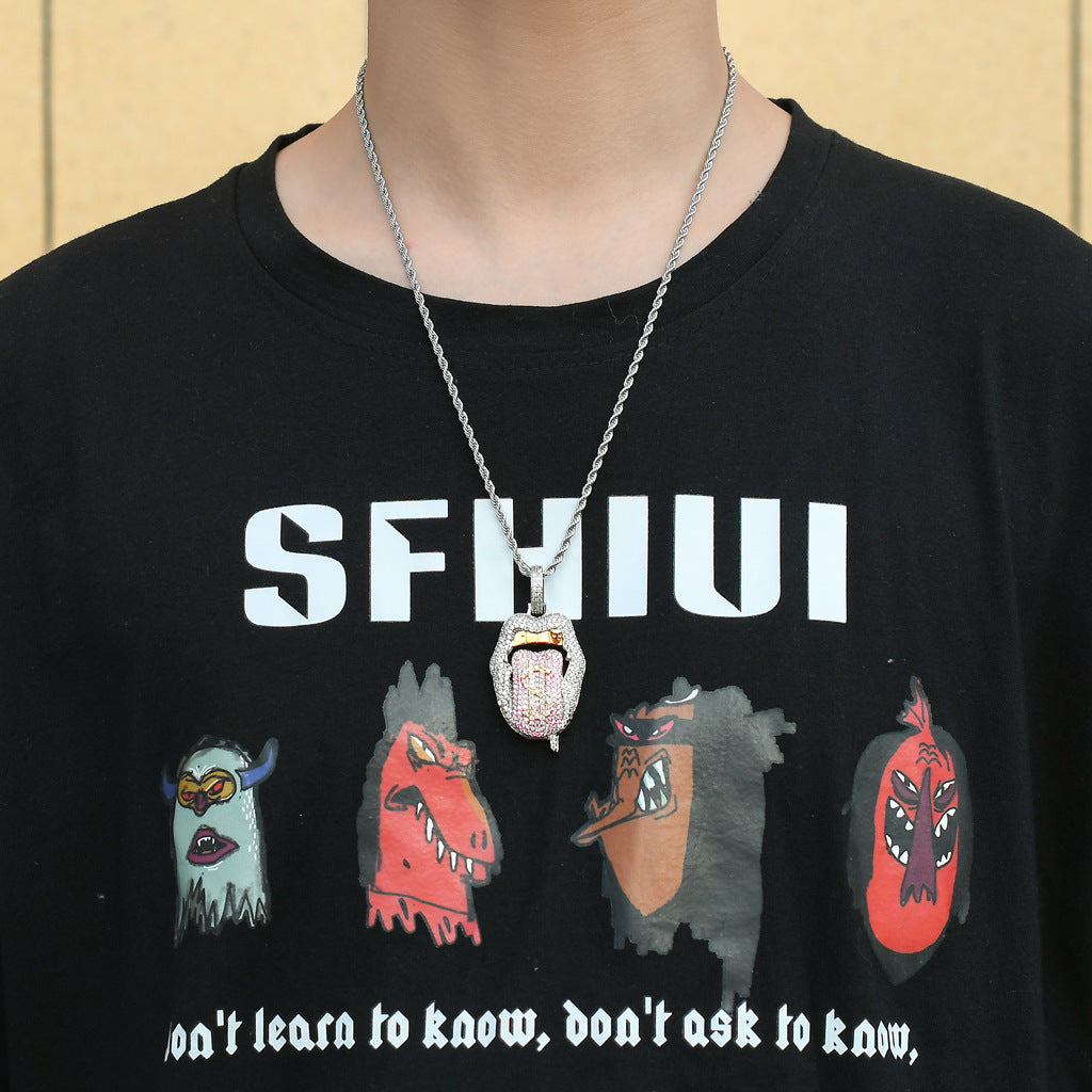 Hip Hop Skull Dollar Cubic Zirconia Pendant Necklace for Men and Women