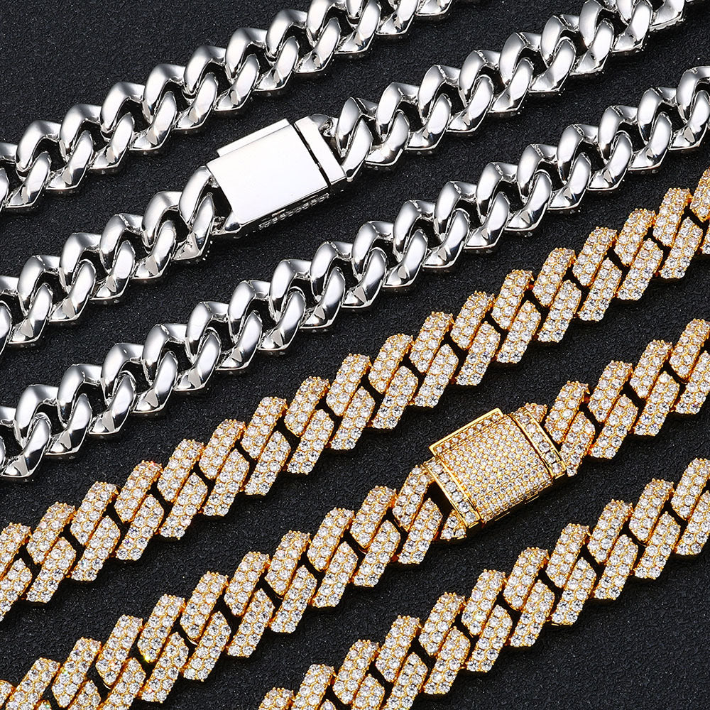14 mm Diamond-Shaped Iced Cuban Copper Necklace with Cubic Zirconia - CHA013 product image