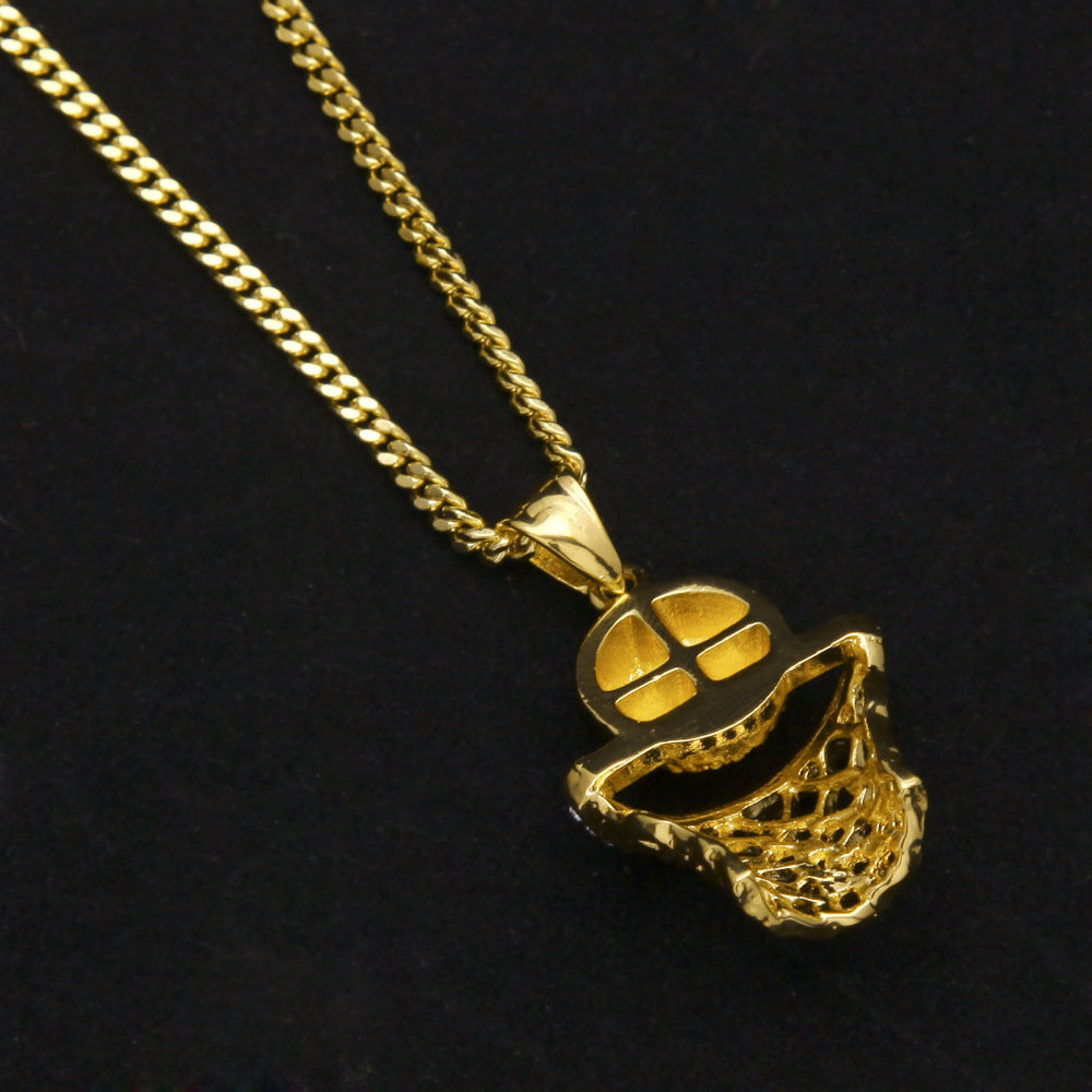 Iced Basketball Hoop Pendant Necklace with 3mm Stainless Steel Cuban Chain for Women & Men