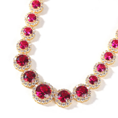 Unisex Round Cubic Zirconia Statement Necklace Pendant Chain in Gold or Silver Tone