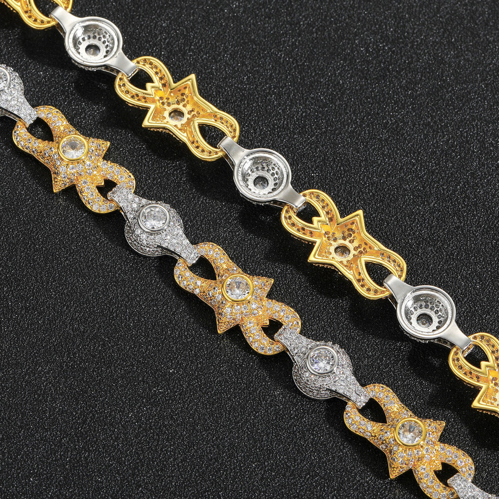 Hip Hop Vintage Bow Butterfly Round Cubic Zirconia Bracelet for Men and Women