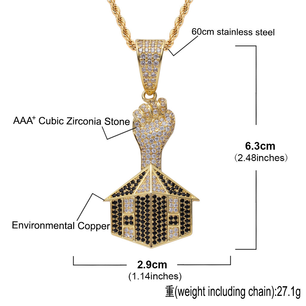 Hip Hop Fashion Cubic Zirconia Pendant Necklace for Men and Women