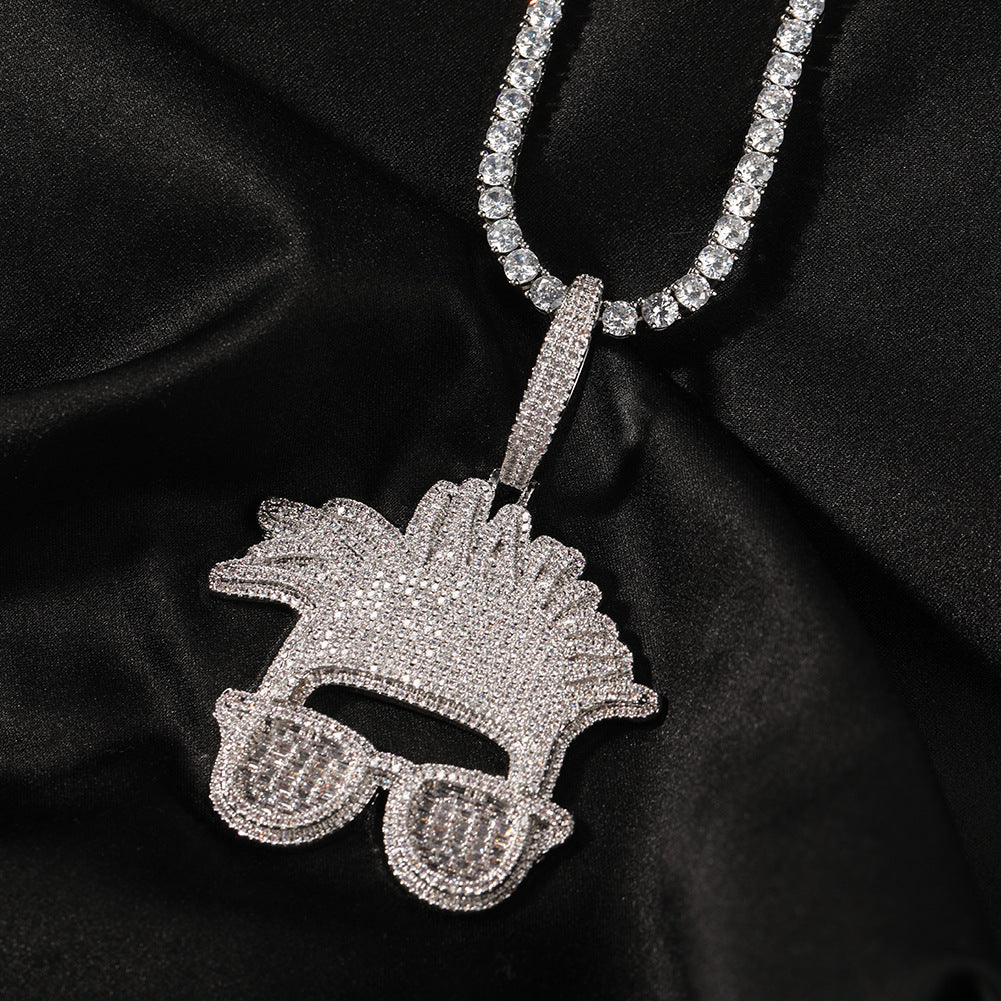 Men’s Iced Smiley Face Pendant Necklace with Silver-Plated Twisted Rope Chain product image