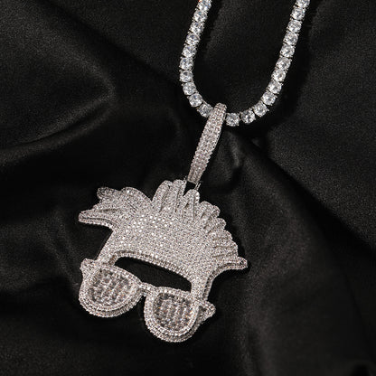 Men’s Iced Smiley Face Pendant Necklace with Silver-Plated Twisted Rope Chain