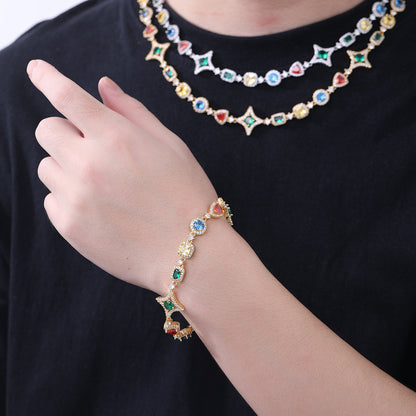 Colorful Star Geometric Chain Necklace & Bracelet Set
