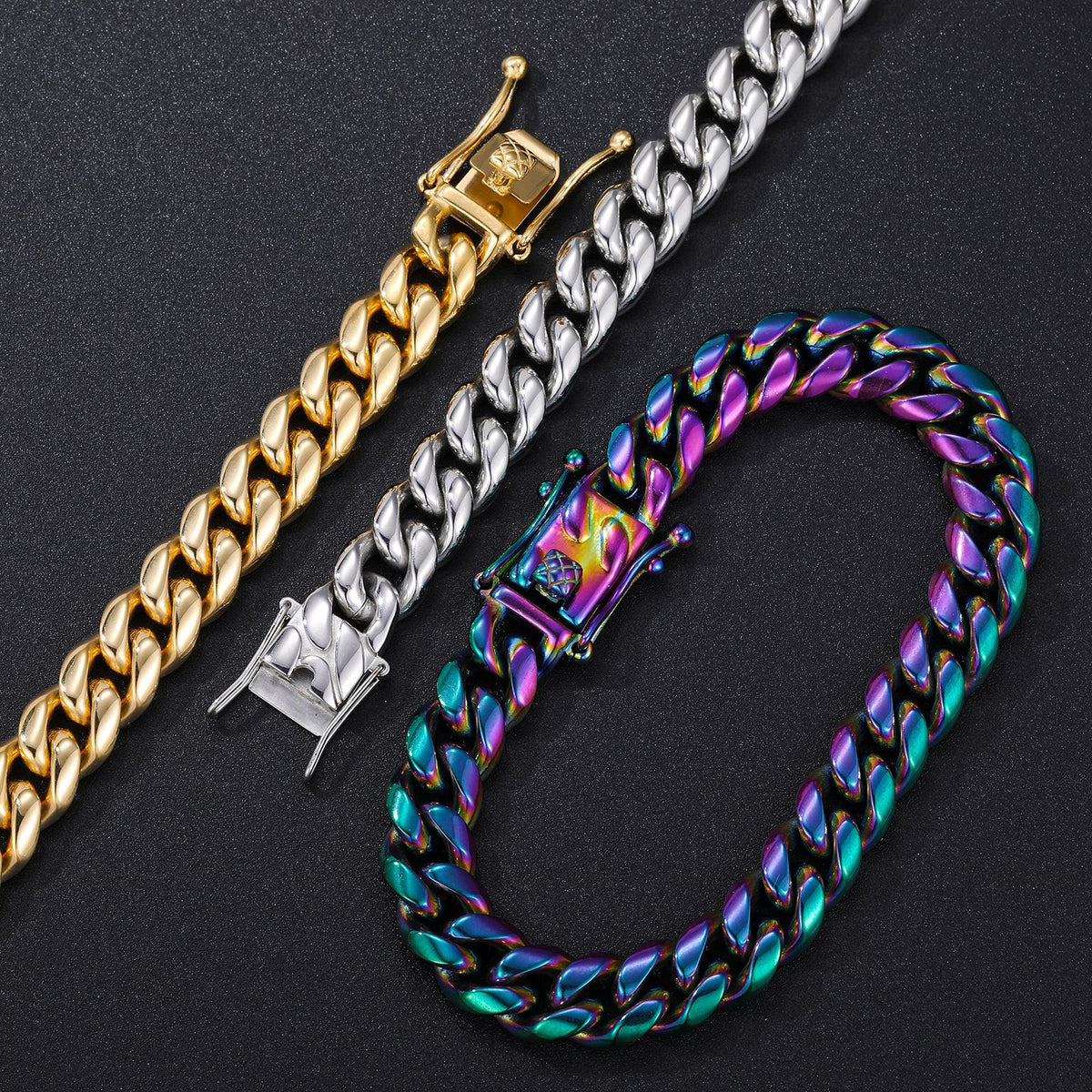 Unisex Cuban Link Chain Bracelet in Gold, Silver or Multicolor Stainless Steel Streetwear Jewelry product image