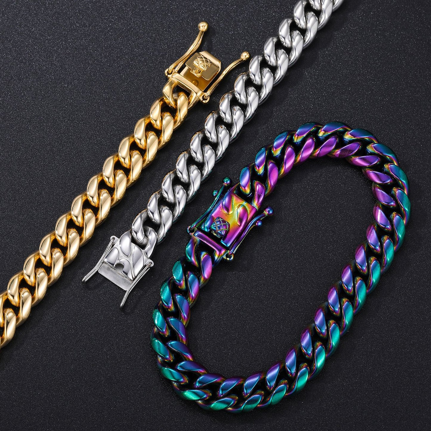 Unisex Cuban Link Chain Bracelet in Gold, Silver or Multicolor Stainless Steel Streetwear Jewelry product image