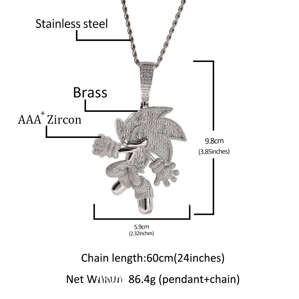 Cartoon Character Pendant Necklace with Cubic Zirconia Iced Twist Chain for Women