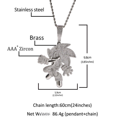 Cartoon Character Pendant Necklace with Cubic Zirconia Iced Twist Chain for Women
