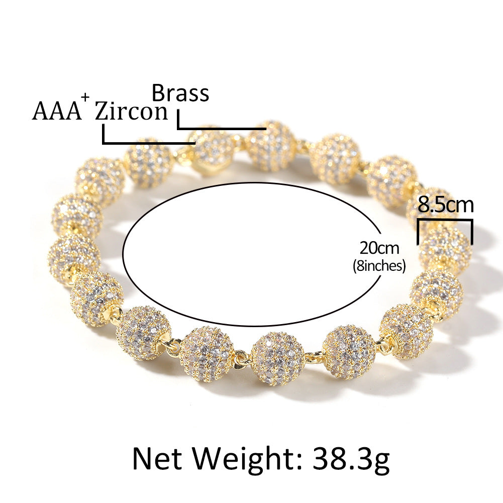 Iced Beaded Chain Bracelet for Women & Men - Gold, Silver or White Pink Statement Hip Hop Bracelet 7 Inch / 8 Inch