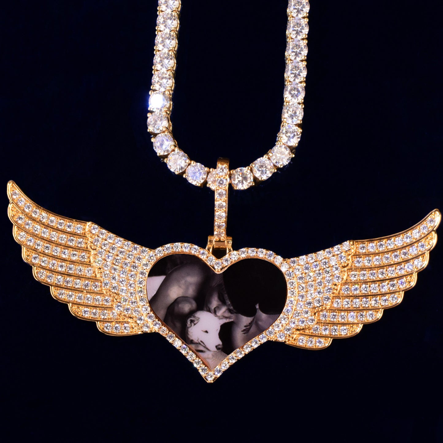 Iced Out Winged Heart Pendant Necklace