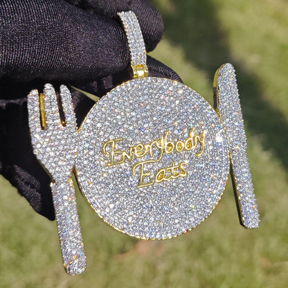 Iced Out Dinner Plate Pendant Necklace