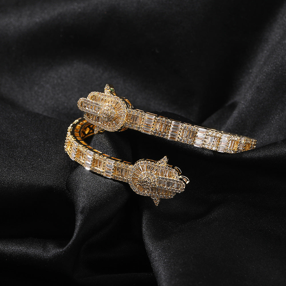 Iced Hand Bangle Bracelet for Women in Gold or Silver Tone with Cubic Zirconia Statement Design product image