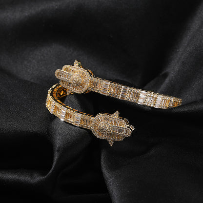 Iced Hand Bangle Bracelet for Women in Gold or Silver Tone with Cubic Zirconia Statement Design