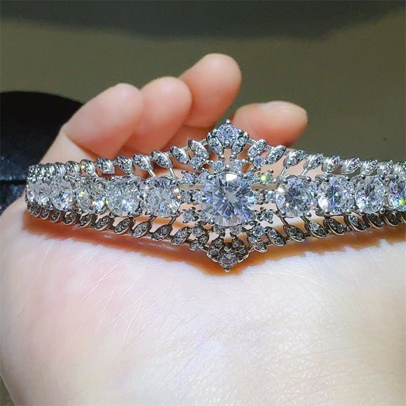 VVS1 Moissanite Tennis Bracelet for Women, 6 Carat White-Tone Floral Cluster Bangle product image
