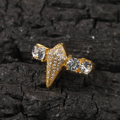 Men’s Adjustable Geometric Statement Ring with Cubic Zirconia Accent Stones
