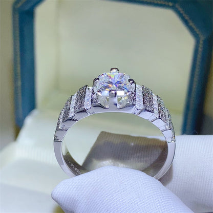 2 Carat Radiant Cut Moissanite Ring for Men in PT950, D Color VVS1 U-Shape Band
