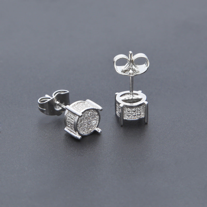 Unisex Round Micro Pave Stud Earrings in Gold or White Gold Tone product image