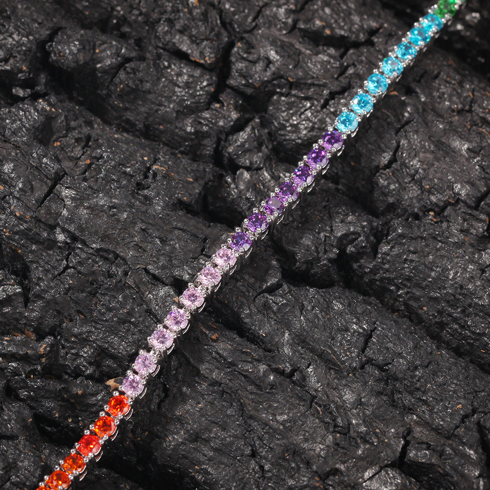 Rainbow Cubic Zirconia Tennis Bracelet for Women & Men – Gold Plated or Silver Plated Statement Chain Bracelet