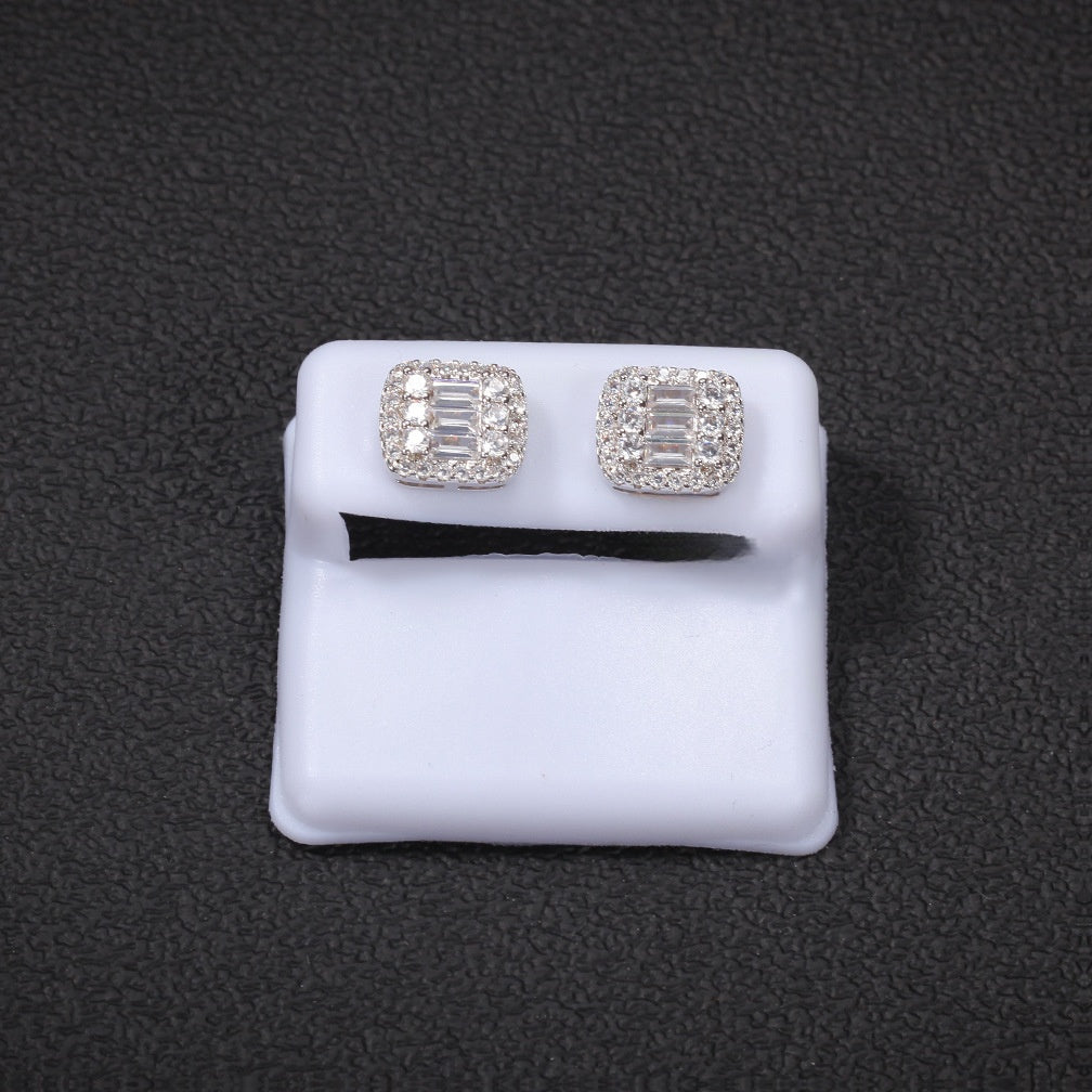 Minimalist Square Cubic Zirconia Stud Earrings for Women & Men in Gold or Silver Tone