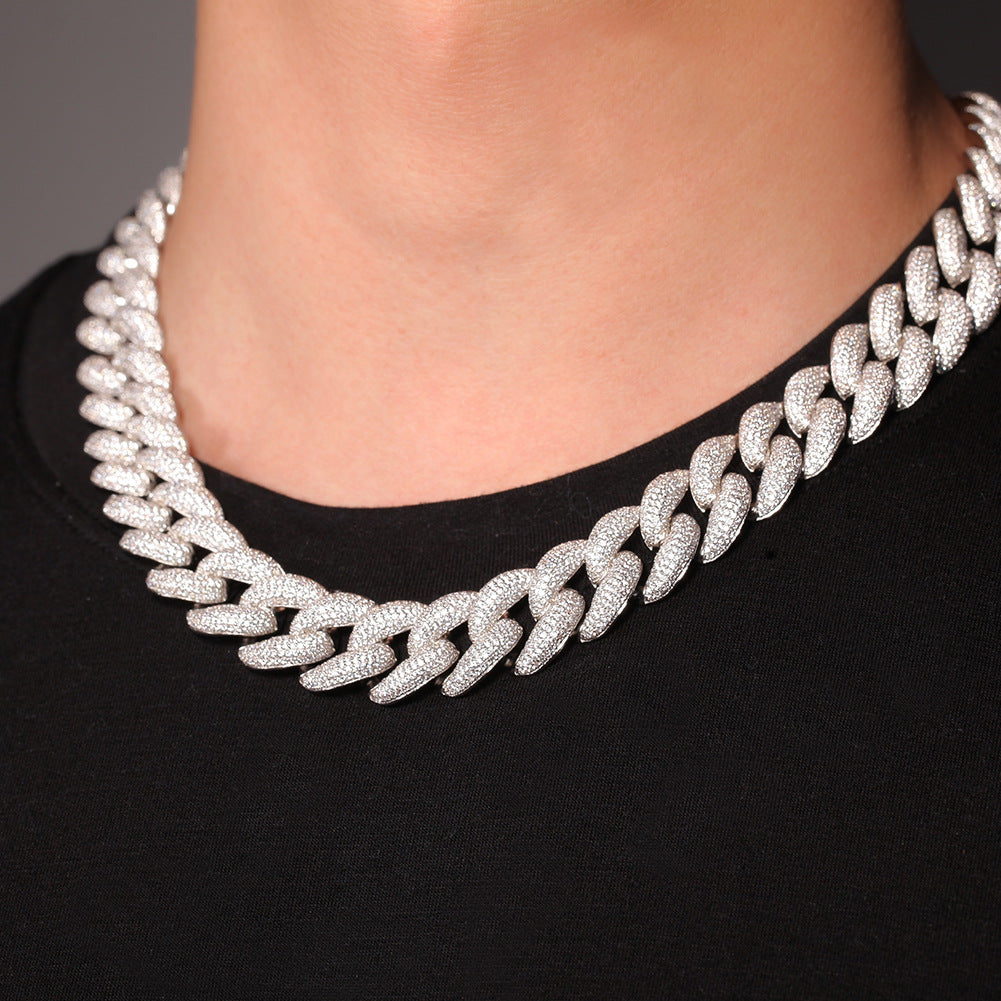 Unisex Gold Plated Cuban Link Necklace with 3D Full Cubic Zirconia Pendant Chain - Statement Hip Hop Jewelry 16/18/20 Inch