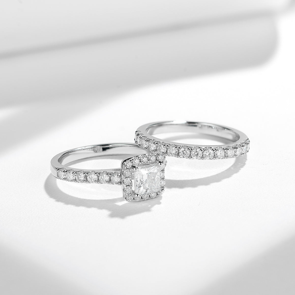 Princess Cut Moissanite Halo Ring Set for Women, Double-Layer Engagement Ring product image