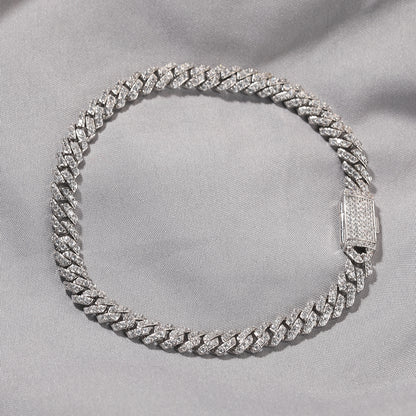 Unisex Iced Out Cuban Link Bracelet with Cubic Zirconia Chain in Gold or Silver