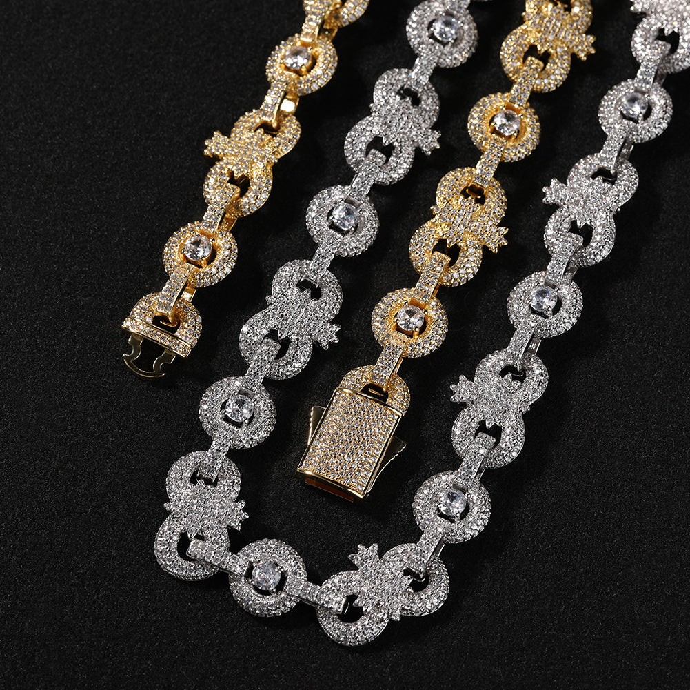 Iced Out Circular Link Cuban Chain Necklace Bracelet for Women & Men, Gold or Silver Color Cubic Zirconia Statement Jewelry product image