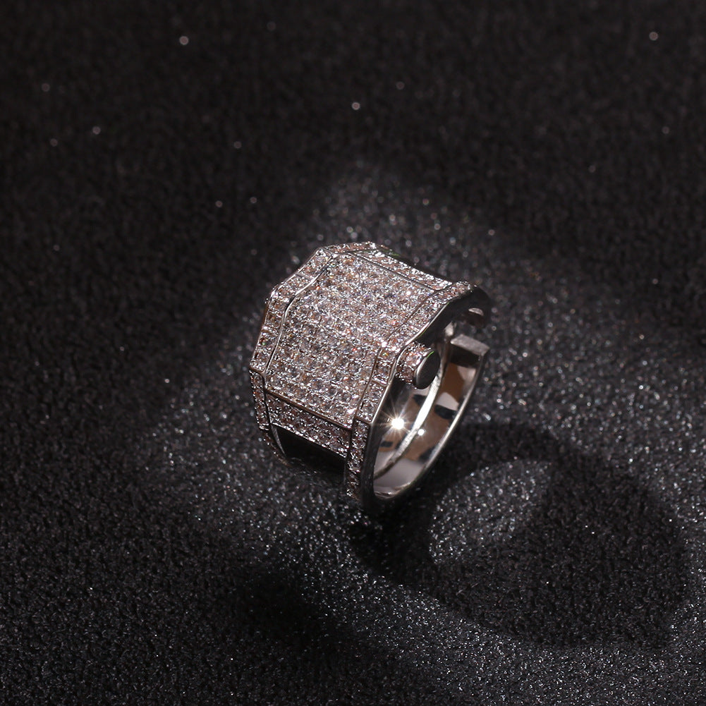 Unisex Hip Hop Gold Plated Statement Ring with Crystal Pave - Trendy Stackable Band for Women and Men