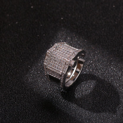 Unisex Hip Hop Gold Plated Statement Ring with Crystal Pave - Trendy Stackable Band for Women and Men