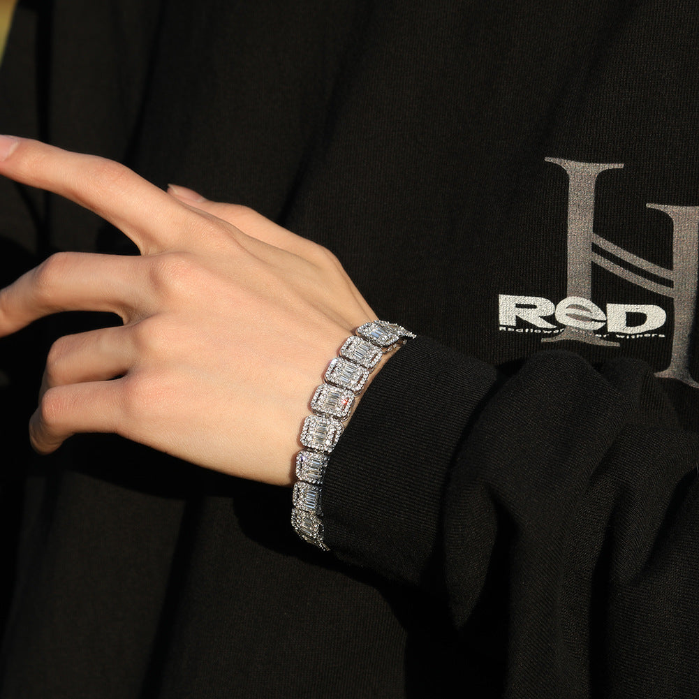 Iced Out Line Link Bracelet for Women & Men - Gold Plated or Silver Plated Statement Chain Bracelet product image