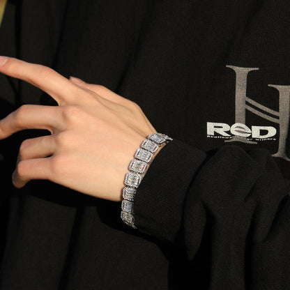 Iced Out Line Link Bracelet for Women & Men - Gold Plated or Silver Plated Statement Chain Bracelet