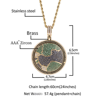 Planet Pendant Necklace for Women with Cubic Zirconia Round Statement Charm on Twisted Chain