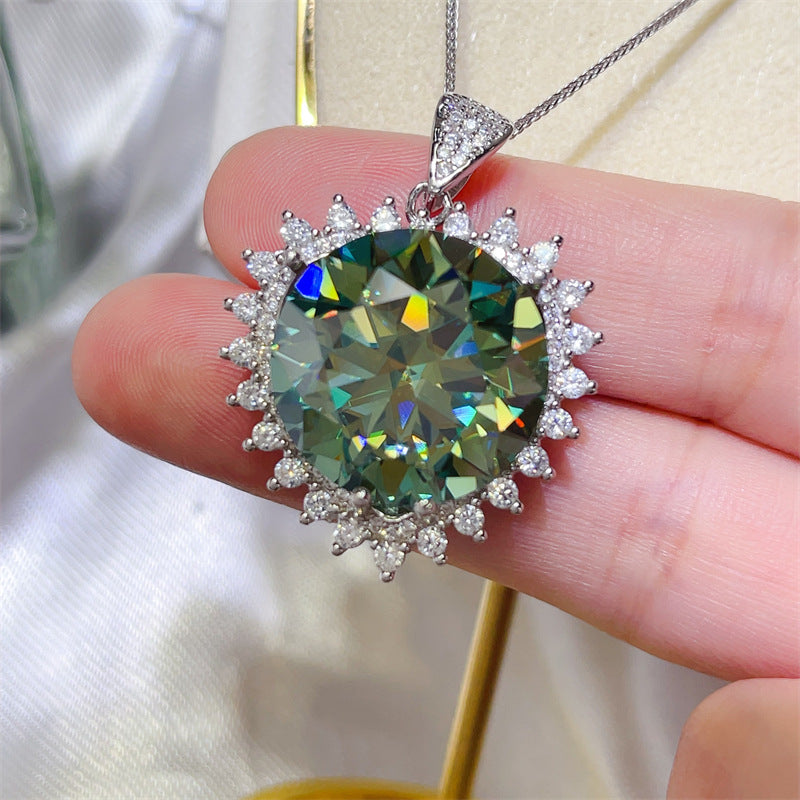 Green Moissanite Pendant Necklace with Halo Setting, 20 Carat Oversized Statement Pendant product image